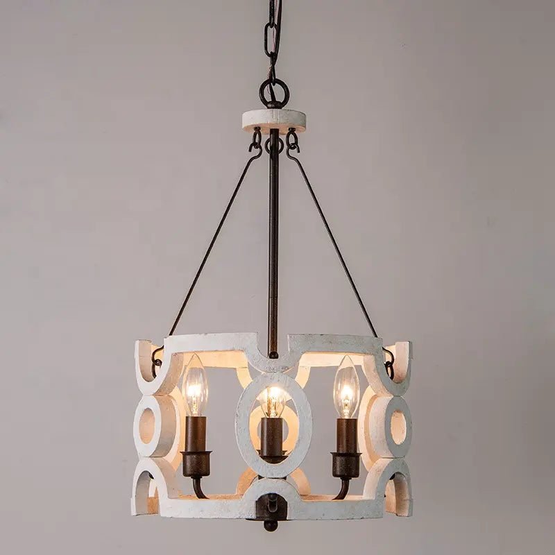 ARENA V.2 - Lampadario rustico in legno e ferro. Colore bianco anticato. - Gmk Design