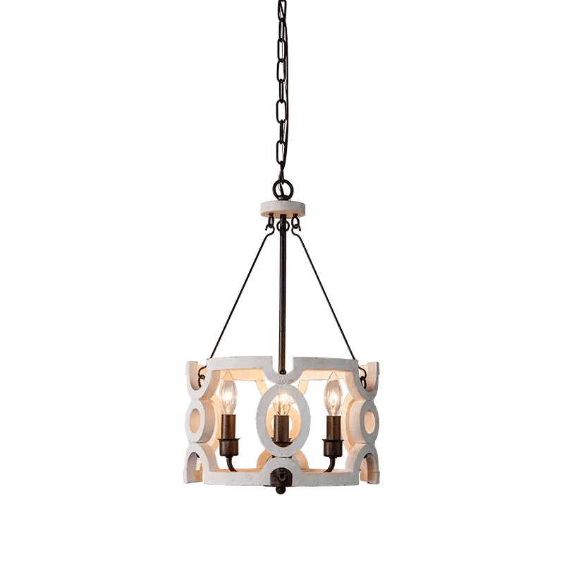 ARENA V.2 - Lampadario rustico in legno e ferro. Colore bianco anticato. - Gmk Design