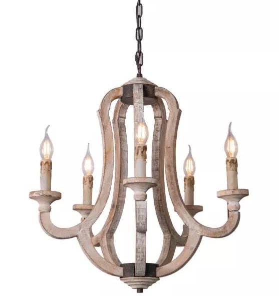ARES - Lampadario a 5 luci in legno antico invecchiato effetto rustico. Dimensioni 54x60 cm. - Gmk Design