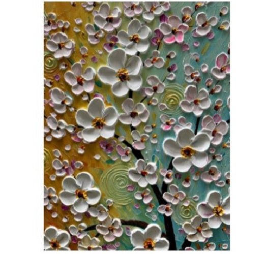 Dipinto ad olio fatto a mano Albero fiorito sfondo astratto. Dimensioni 60x120cm in PRONTA CONSEGNA. - Gmk Design