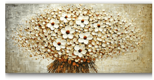 Dipinto ad olio fatto a mano bouquet di fiori bianchi fondo astratto. Varie dimensioni disponibili su richiesta - Gmk Design