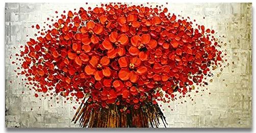 Dipinto ad olio fatto a mano bouquet di fiori rossi su fondo astratto - Gmk Design