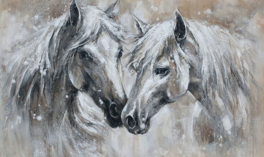 Dipinto ad olio fatto a mano cavalli su sfondo astratto. Dimensioni 120x60cm. PRONTA CONSEGNA. - Gmk Design