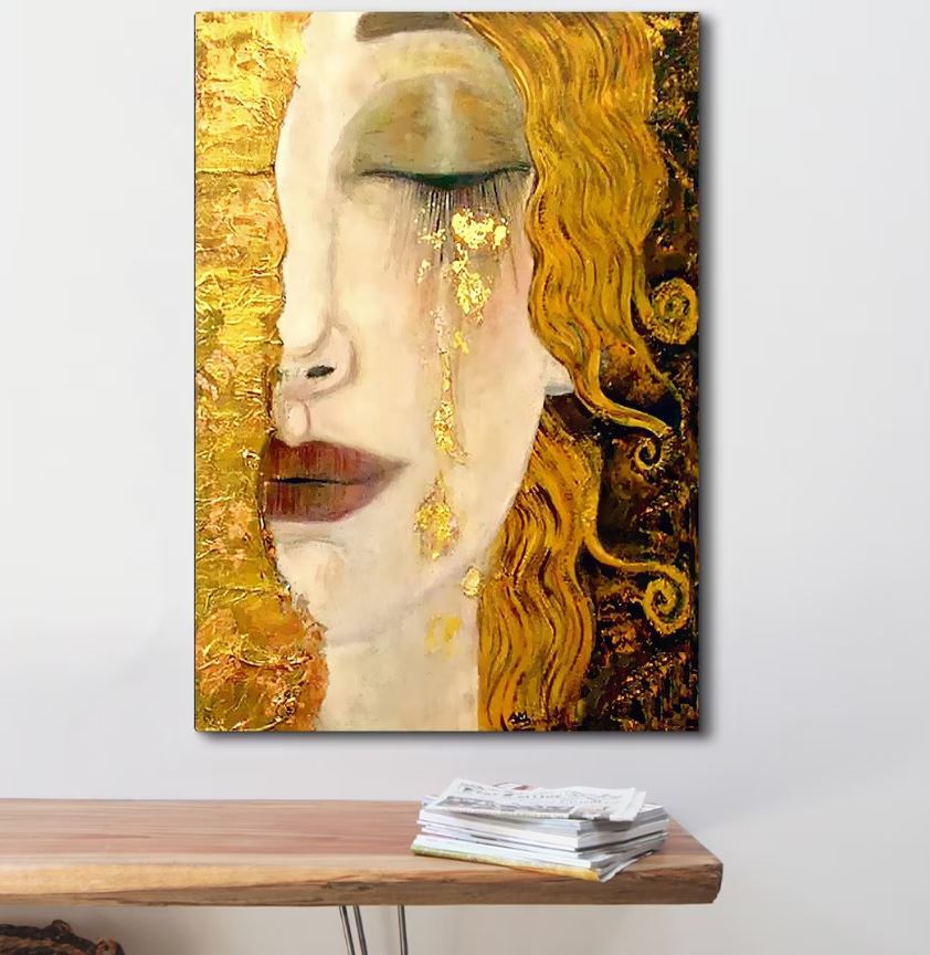 Dipinto ad olio fatto a mano Gustav Klimt Lacrime di Freya. DIPINTO SU RICHIESTA. - Gmk Design