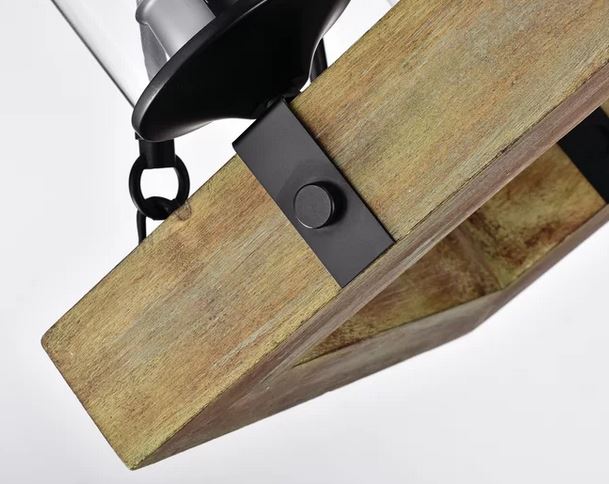 FARMHOUSE V.1 - Lampadario in stile factory a 6 luci in legno scuro opaco e ferro. Dimensioni 76*33*71 cm. - Gmk Design