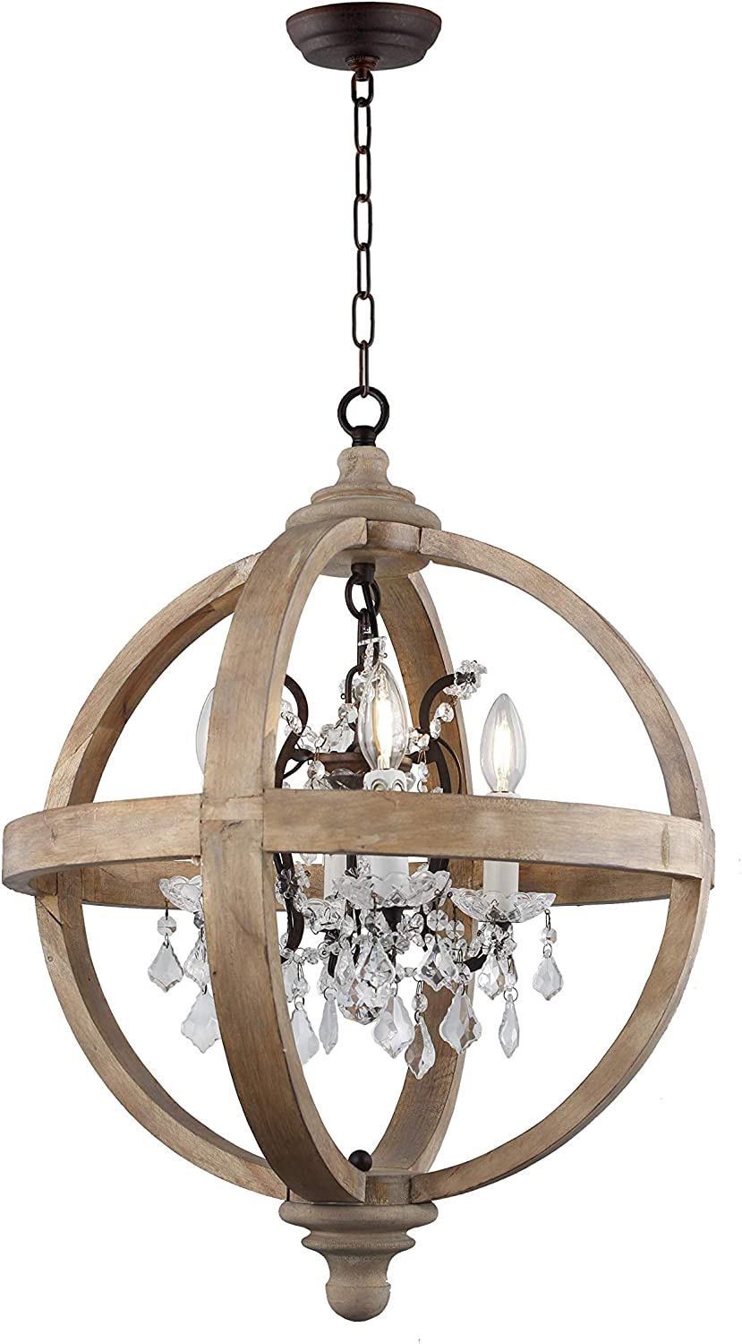 GITANO V.2 - Lampadario forma di globo vintage con inserti in cristallo in legno massello. - Gmk Design