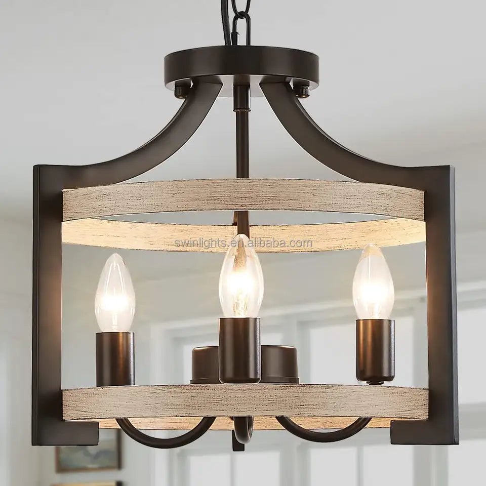 ICARO V.1 - Lampadario, plafoniera dal design rustico moderno, colore legno chiaro. - Gmk Design