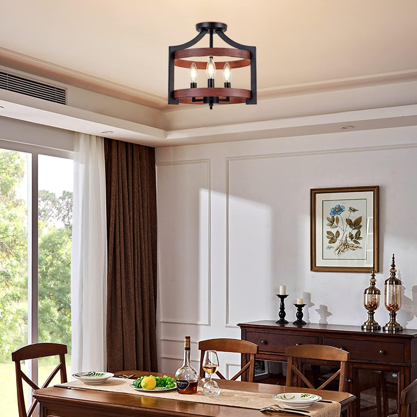 ICARO V.2 - Lampadario, plafoniera dal design rustico moderno, colore legno scuro. - Gmk Design