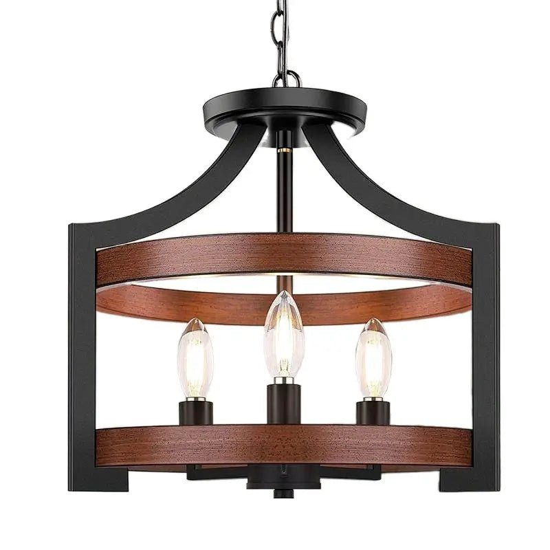 ICARO V.2 - Lampadario, plafoniera dal design rustico moderno, colore legno scuro. - Gmk Design