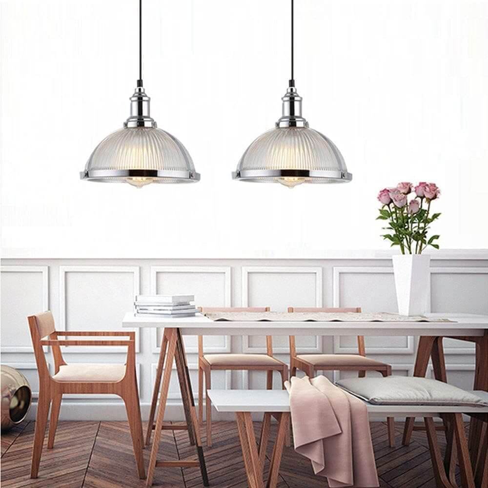 Lampade da soffitto in stile retro vintage industriale con paralume in vetro ed inserti cromati - Gmk Design