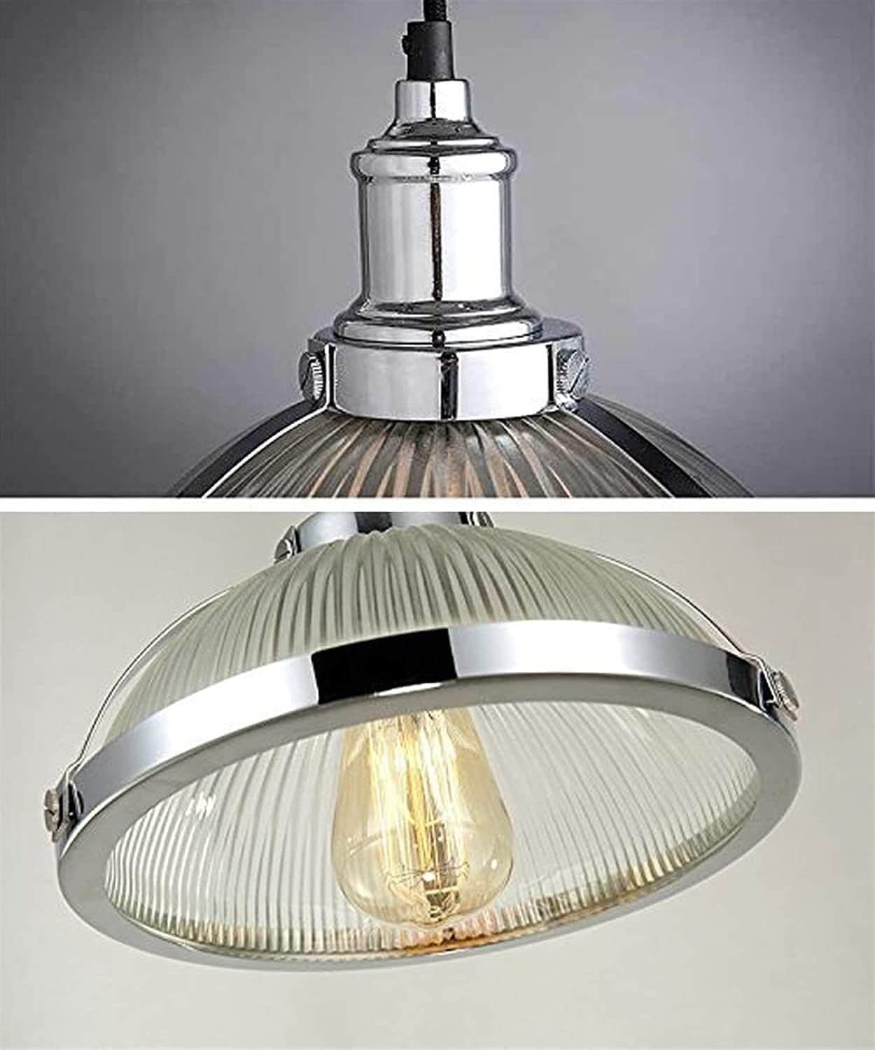 Lampade da soffitto in stile retro vintage industriale con paralume in vetro ed inserti cromati - Gmk Design