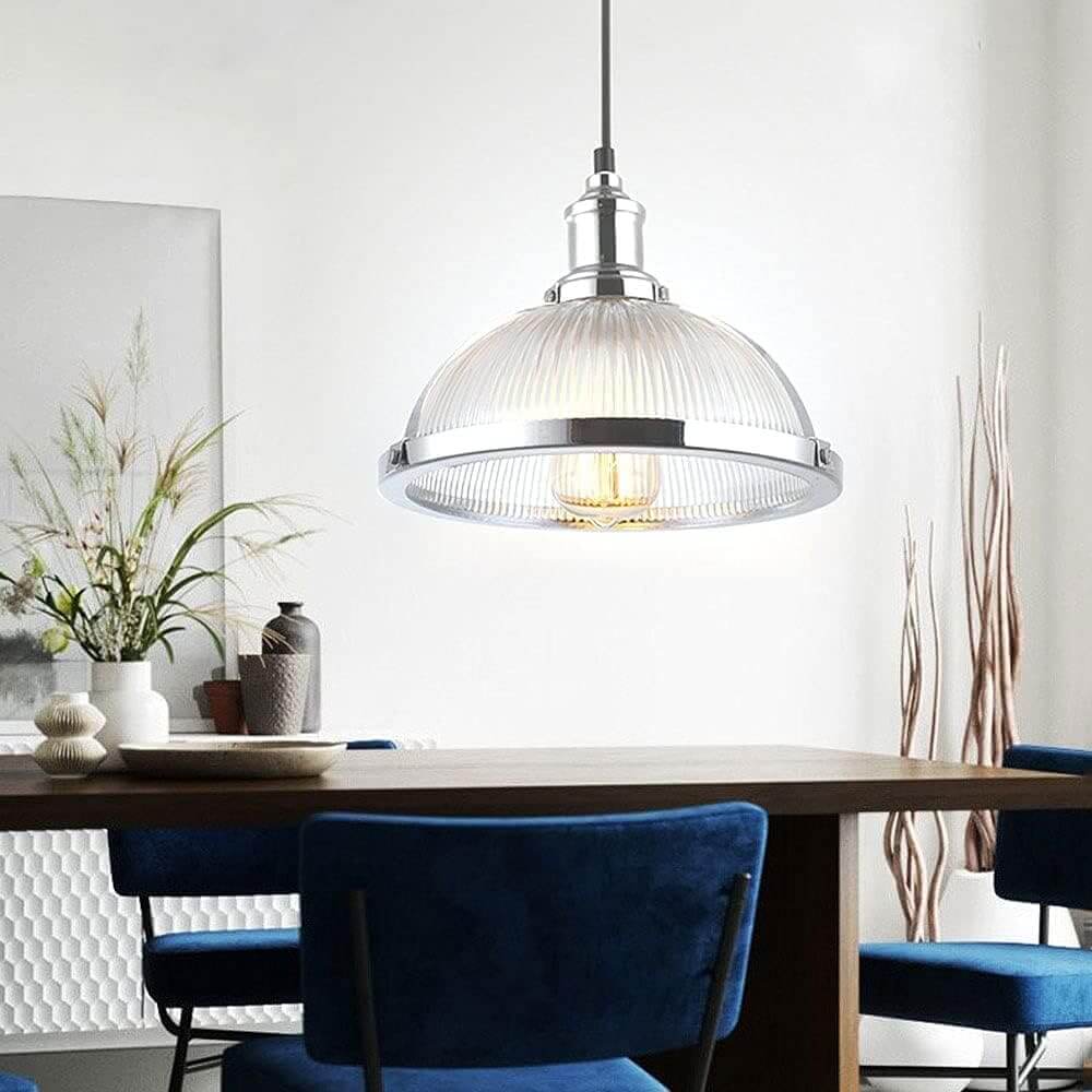 Lampade da soffitto in stile retro vintage industriale con paralume in vetro ed inserti cromati - Gmk Design