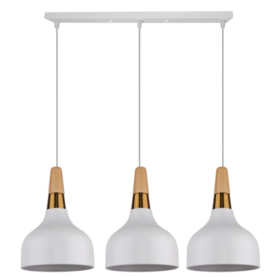 MODERNO V.1 WHITE - Lampadario dallo stile moderno nordico minimalista con inserti in legno e metallo dorato - Gmk Design