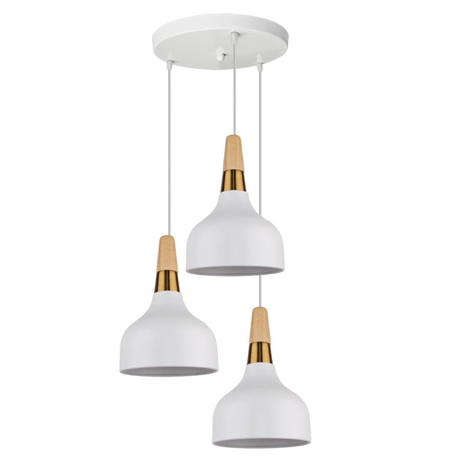 MODERNO V.1 WHITE - Lampadario dallo stile moderno nordico minimalista con inserti in legno e metallo dorato - Gmk Design