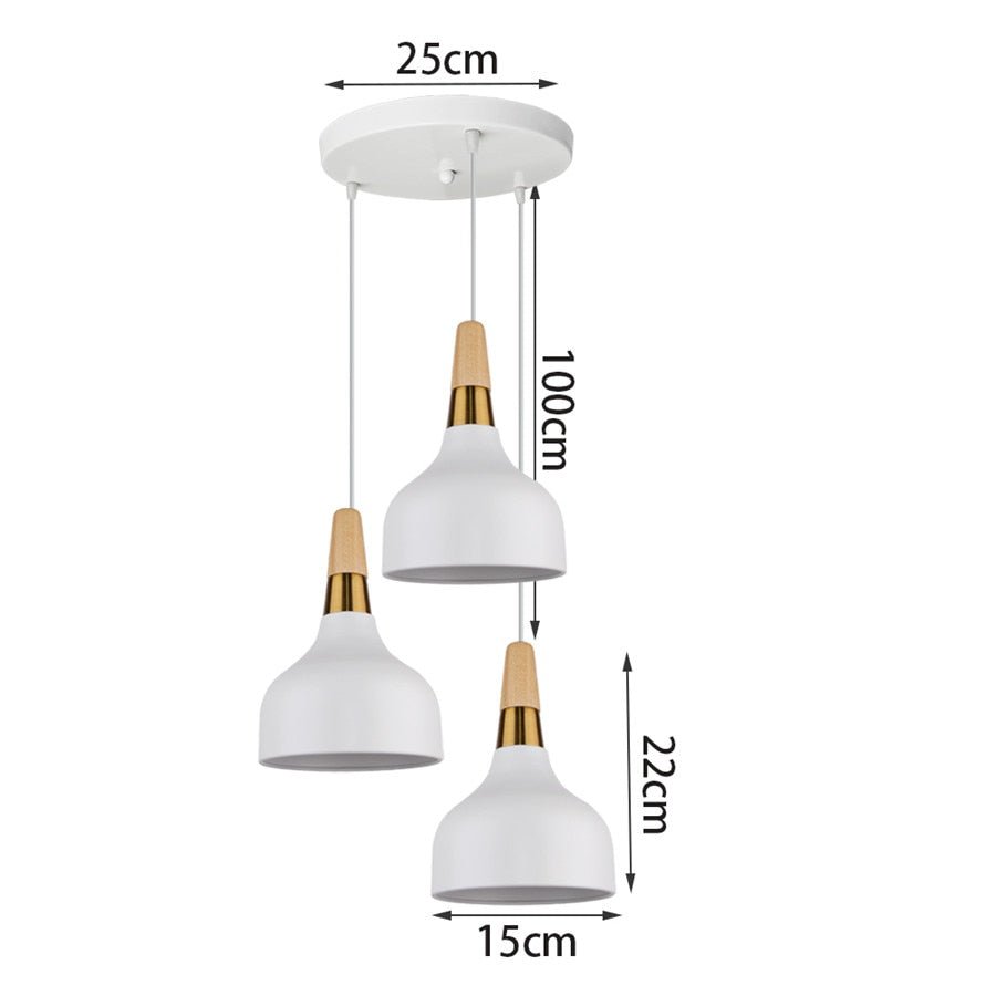 MODERNO V.1 WHITE - Lampadario dallo stile moderno nordico minimalista con inserti in legno e metallo dorato - Gmk Design