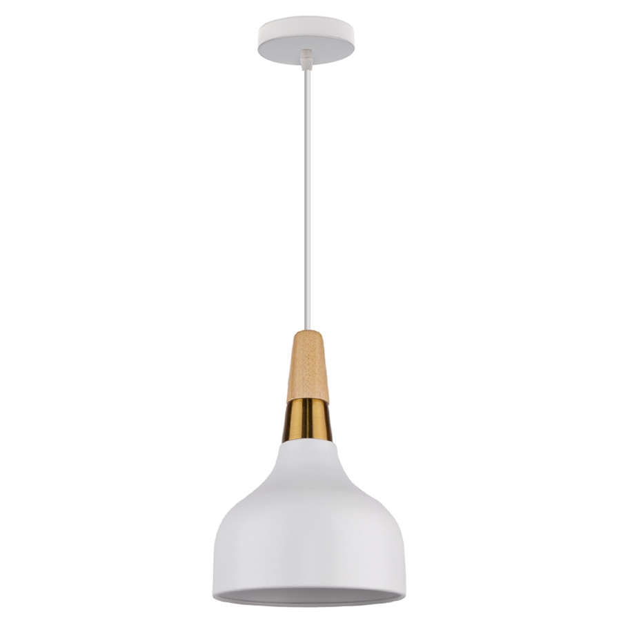 MODERNO V.1 WHITE - Lampadario dallo stile moderno nordico minimalista con inserti in legno e metallo dorato - Gmk Design