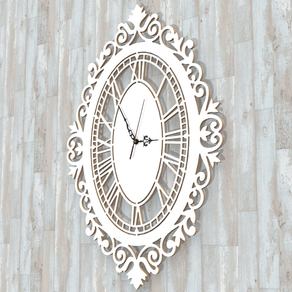 Orologio Barocco a parete Arredo Design Bianco Artigianale Shabby Grande 60x42cm - Gmk Design