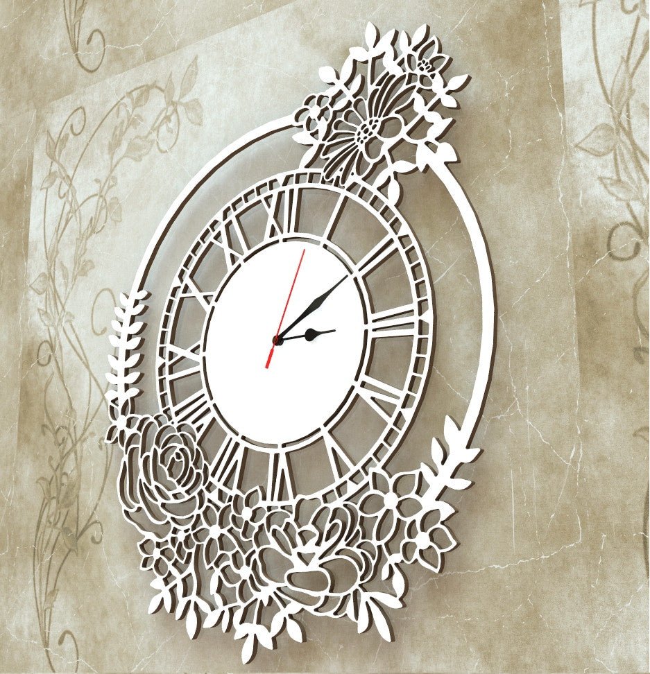 Orologio Floreale Shabby parete Arredo Design Bianco Artigianale. Dimensioni 56x45cm - Gmk Design