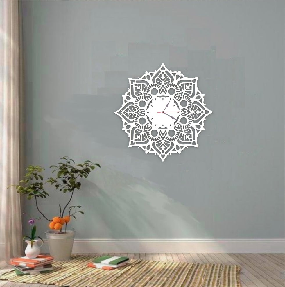 Orologio Mandala Bianco a parete Design Arredo Artigianale Grande 48cm - Gmk Design