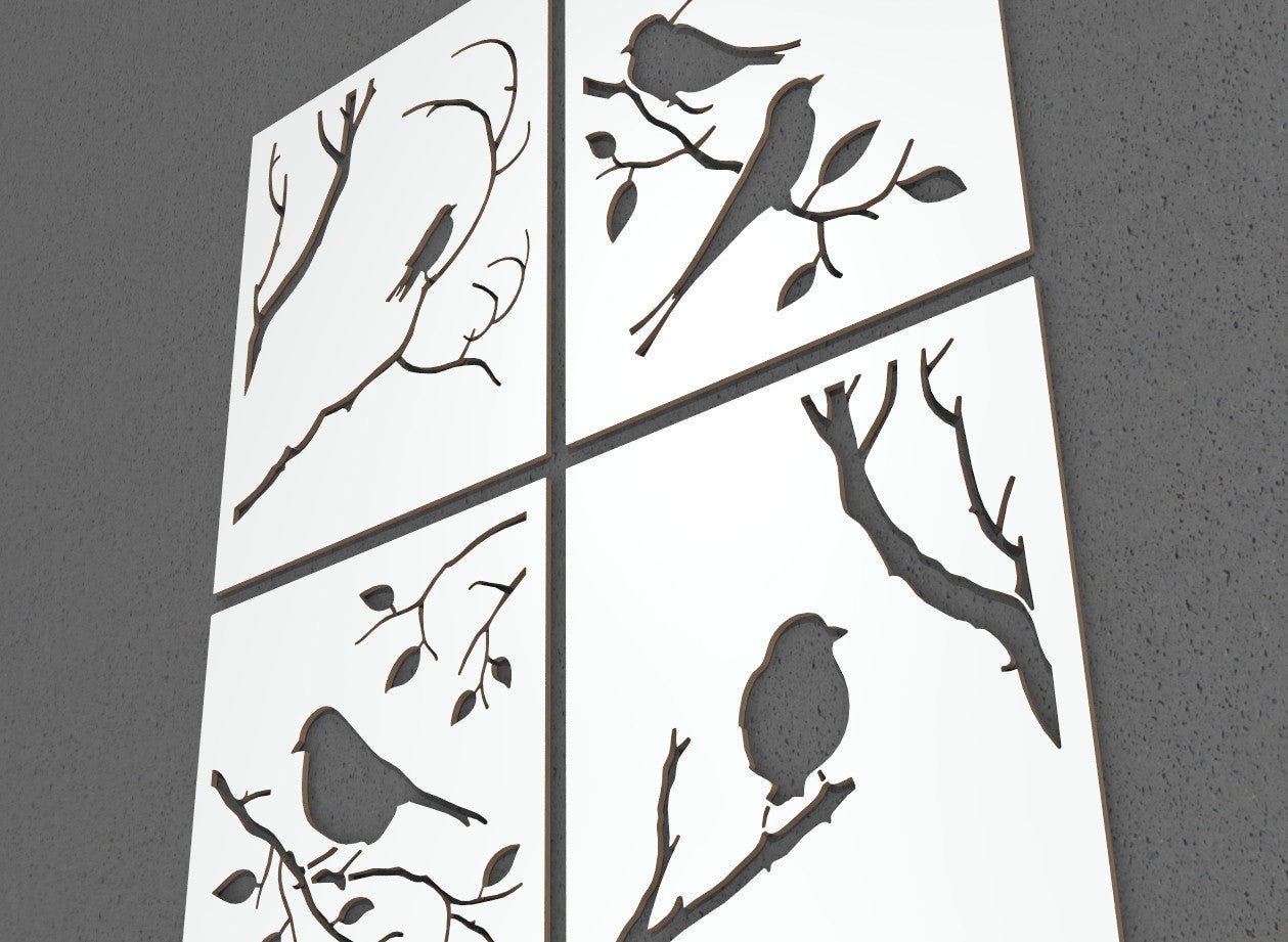 Pannello decorativo traforato Uccelli Rami Autunno - Decorazione Arredo Casa Parete Muro - Gmk Design