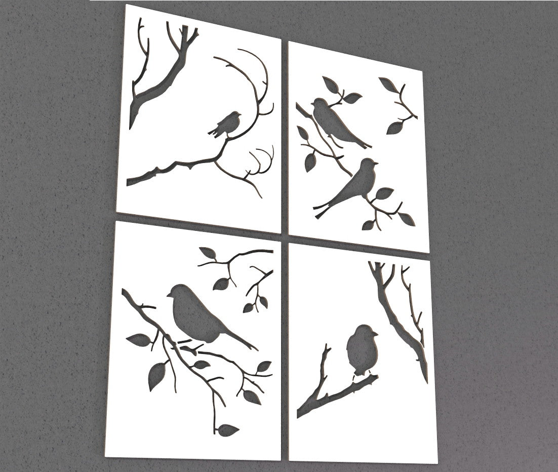 Pannello decorativo traforato Uccelli Rami Autunno - Decorazione Arredo Casa Parete Muro - Gmk Design