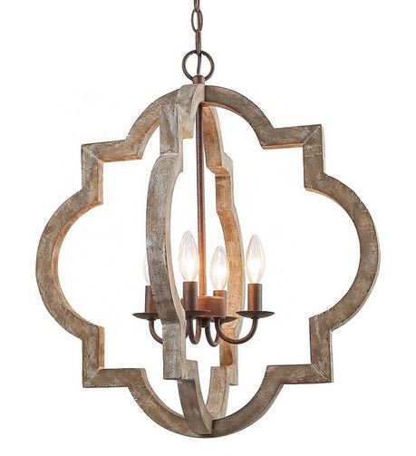 QUADRIFOGLIO V.1 - Lampadario design minimal effetto rustico in ferro e legno antichizzato - Gmk Design