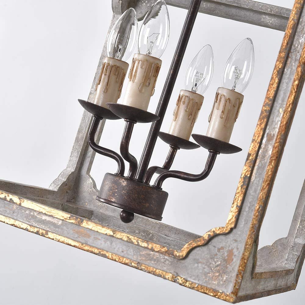 REGGIA - Lampadario a lanterna a 4 luci, colore grigio antico e oro effetto antico retrò - Gmk Design