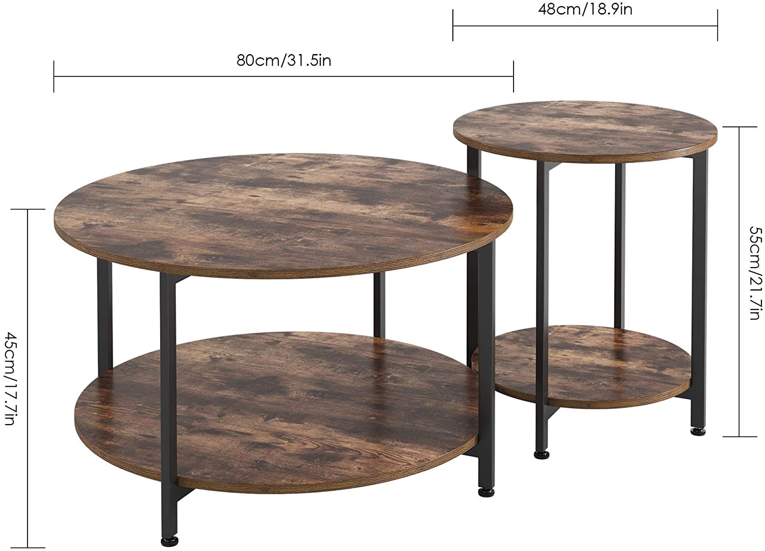 Set di 2 tavolini in in legno per salotto in stile industriale - V.1 - Gmk Design
