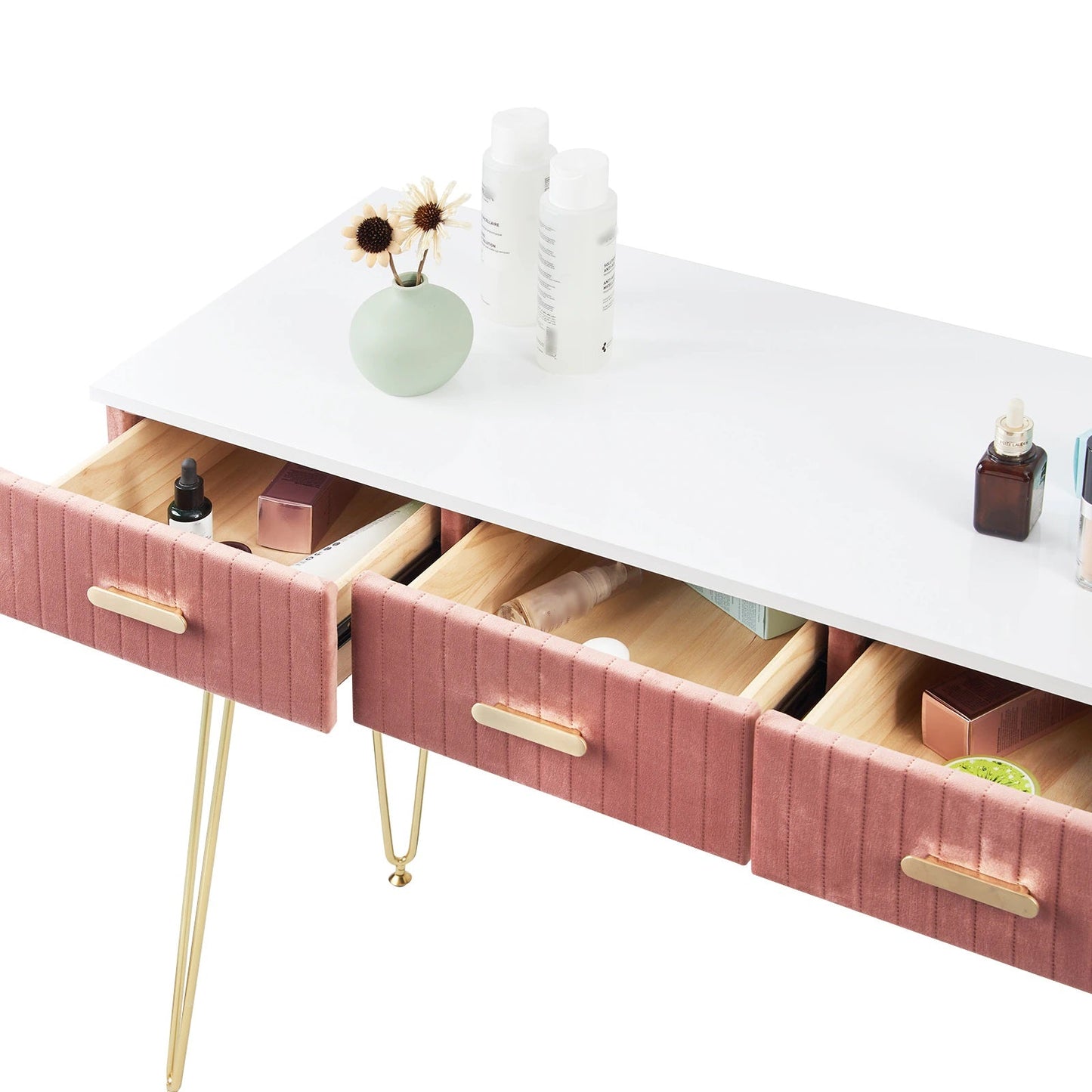 Toeletta per trucco, make-up organizer. DESIGN MODERNO rivestita in vellutato, colori grigio o rosa - Gmk Design
