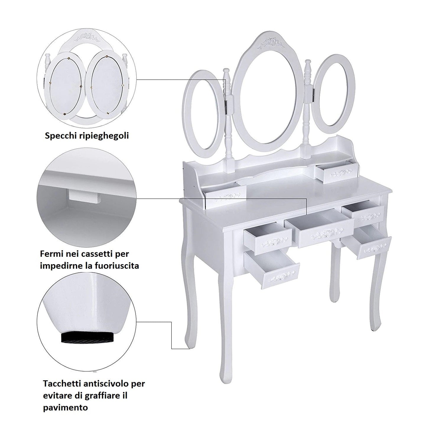 Toeletta per trucco, make-up organizer. DESIGN RETRÓ colore bianco. - Gmk Design