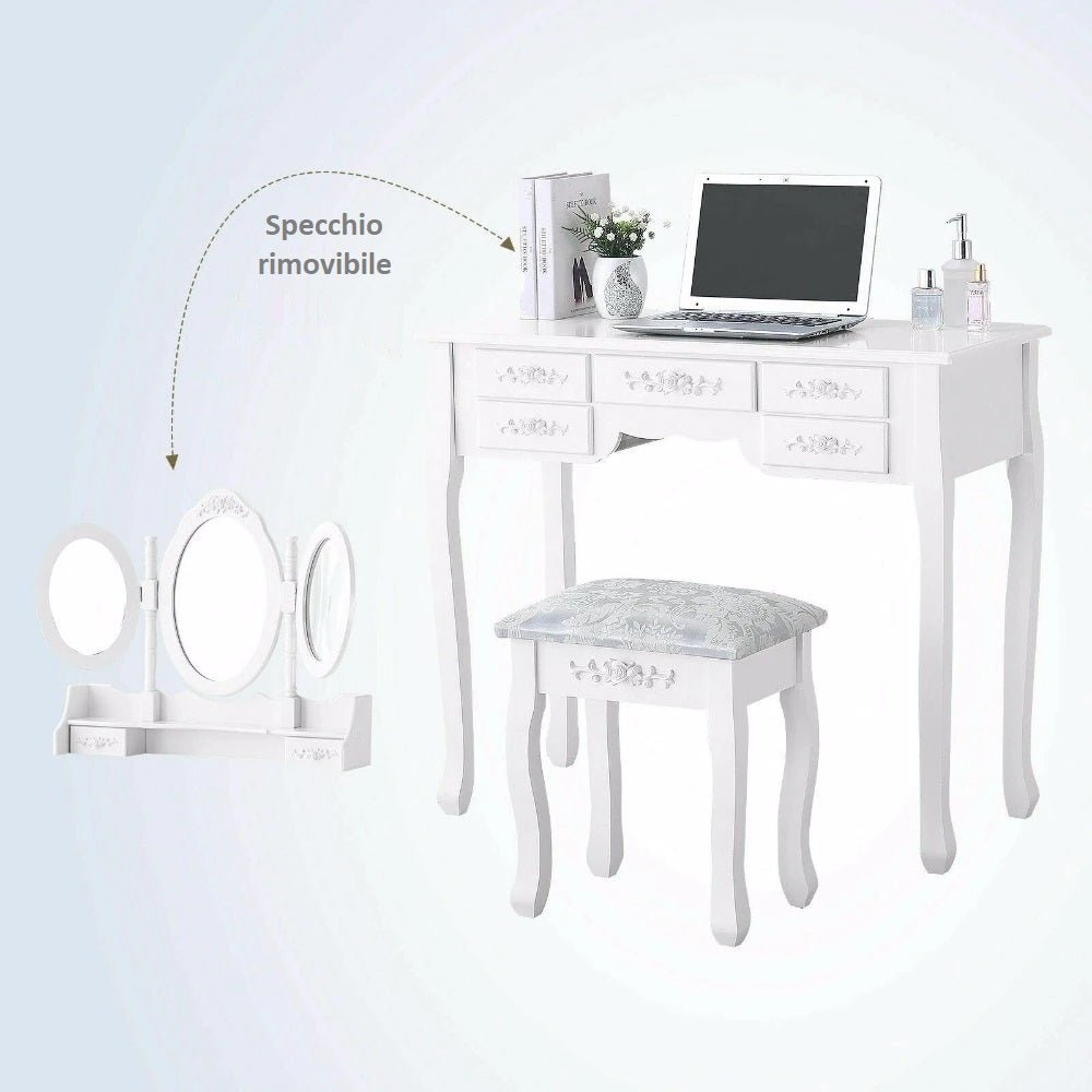 Toeletta per trucco, make-up organizer. DESIGN RETRÓ colore bianco. - Gmk Design