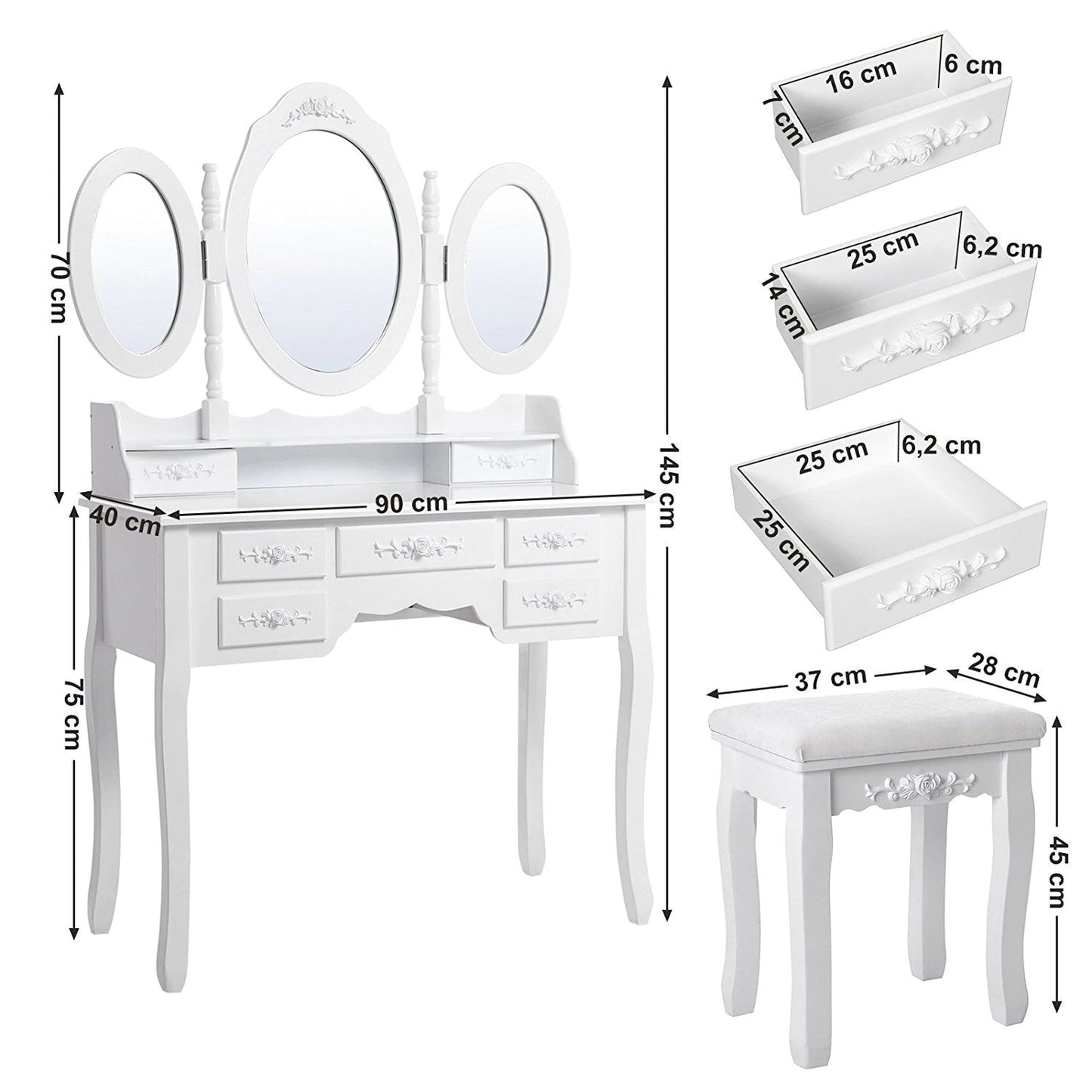 Toeletta per trucco, make-up organizer. DESIGN RETRÓ colore bianco. - Gmk Design
