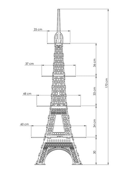 Alzatina porta torte torre Eiffel supporto per cupcake dolci. Altezza 1,7 metri