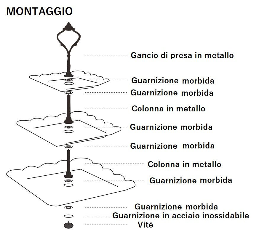 Alzata tre piani quadrati in porcellana bianca. Dimensioni 25,5x37 cm - Gmk Design