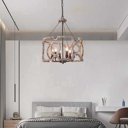 ARENA V.1 - Lampadario rustico in legno e ferro. Color legno anticato. - Gmk Design