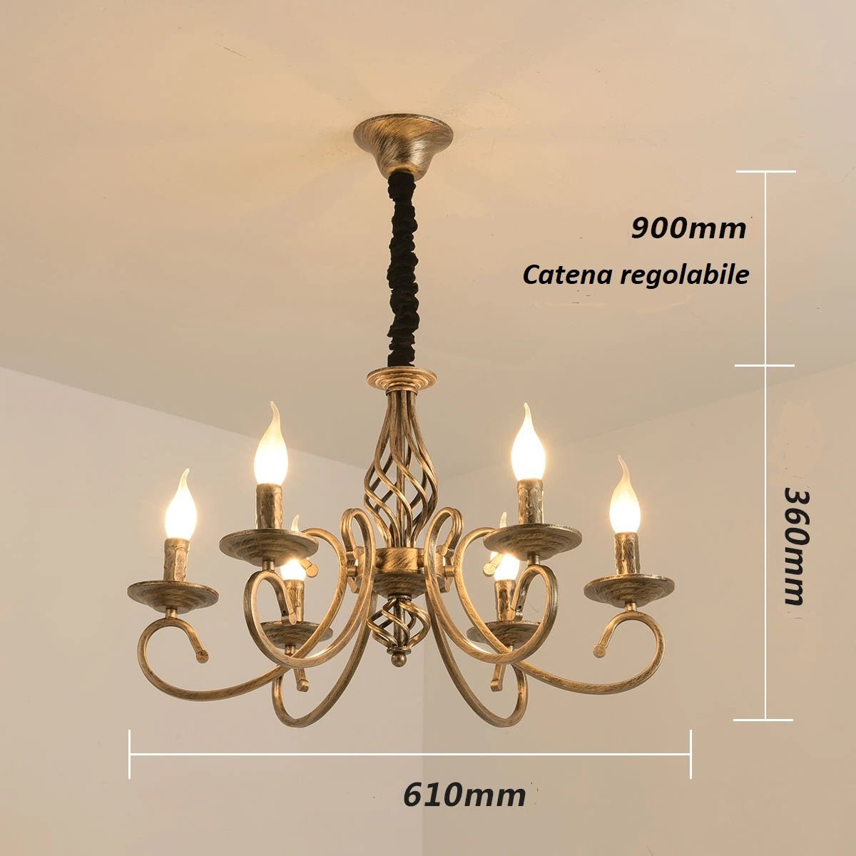 Lampadario classico in ferro battuto verniciato bronzo disponibile in 6 o 8 luci - Gmk Design