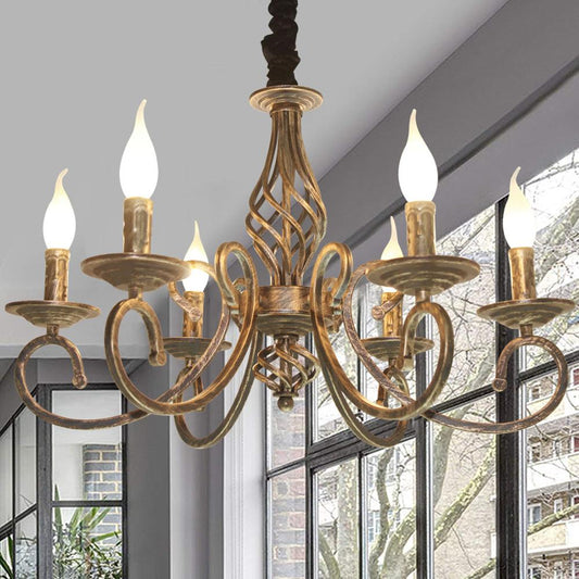 Lampadario dallo stile classico con linee sinuose in ferro battuto verniciato bronzo disponibile in 6 o 8 luci - Gmk Design