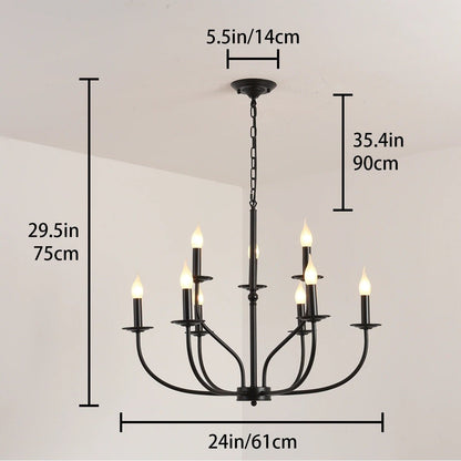 CLASSICO MINIMAL V.2 - Lampadario dallo stile classico con linee essenziali in ferro battuto verniciato nero. - Gmk Design