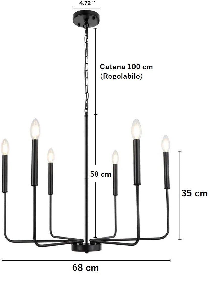 CLASSICO MINIMAL V.4 - Lampadario dallo stile classico con linee essenziali in ferro battuto verniciato nero. - Gmk Design