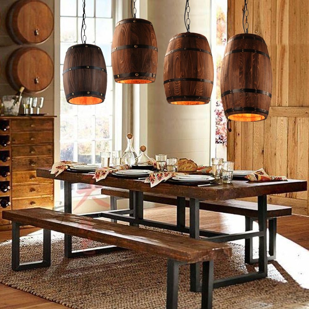 COUNTRY - Lampada in stile rustico a forma di barile in legno - Gmk Design