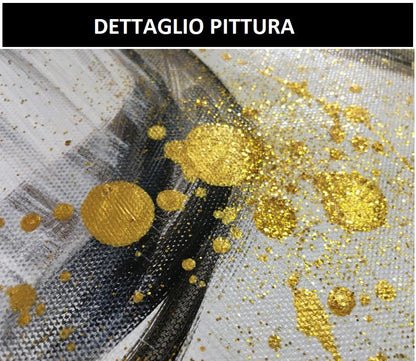 Dipinti ad olio fatti a mano moderno astratto con elementi laminati colore oro - Gmk Design