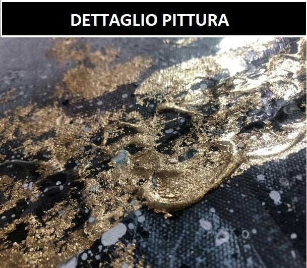 Dipinti ad olio fatti a mano moderno astratto con elementi laminati colore oro - Gmk Design