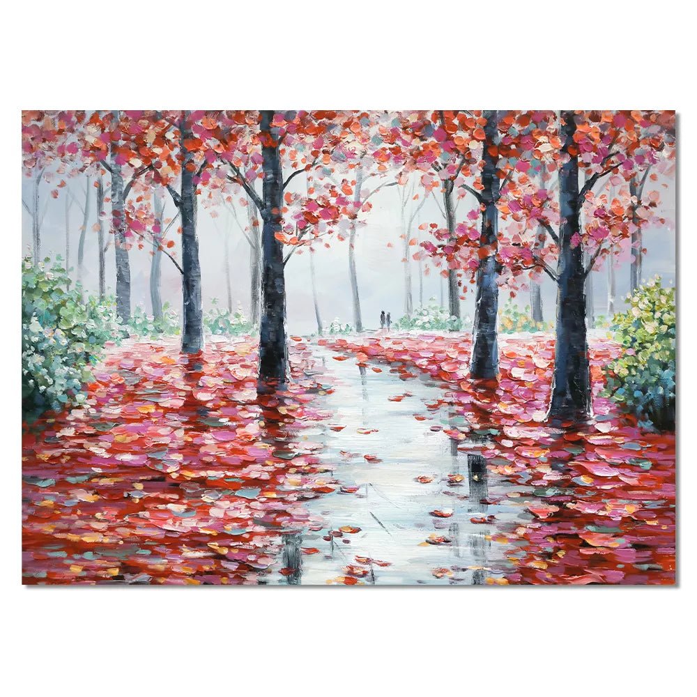 Dipinto ad olio fatto a mano Alberi di autunno rosso autunno. Dimensione 140x70cm in PRONTA CONSEGNA - Gmk Design