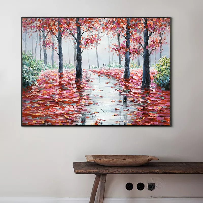 Dipinto ad olio fatto a mano Alberi di autunno rosso autunno. Dimensione 140x70cm in PRONTA CONSEGNA - Gmk Design