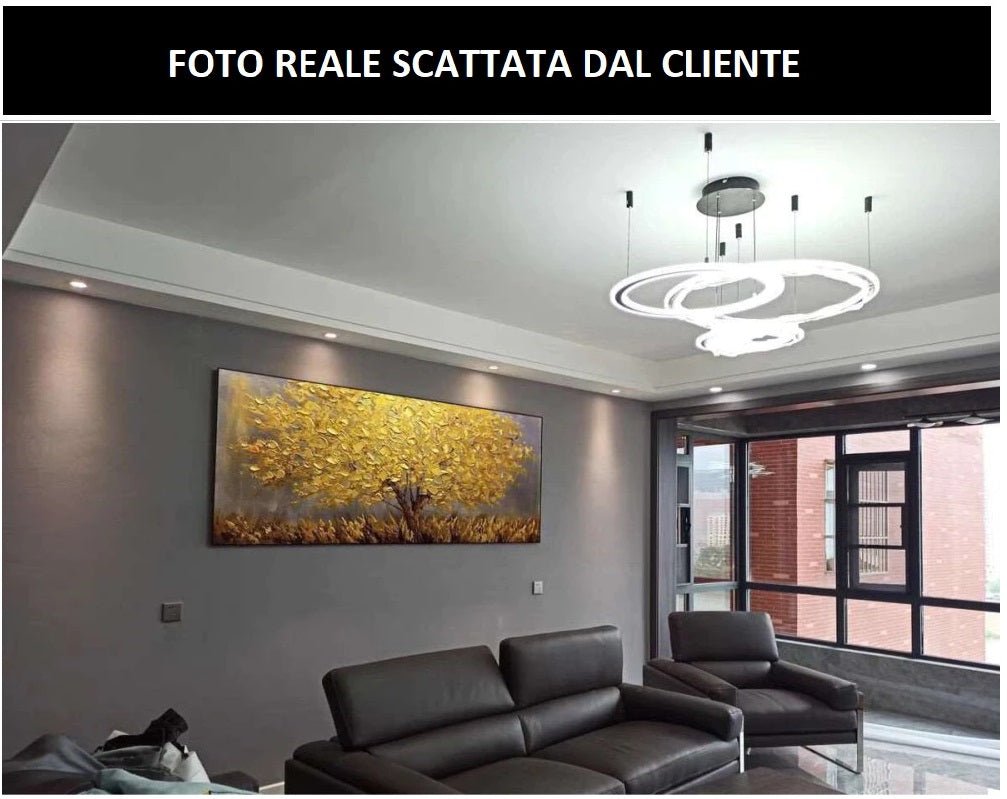 Dipinto ad olio fatto a mano Albero Astratto con foglie dorate. Dimensione 140x70cm in PRONTA CONSEGNA - Gmk Design