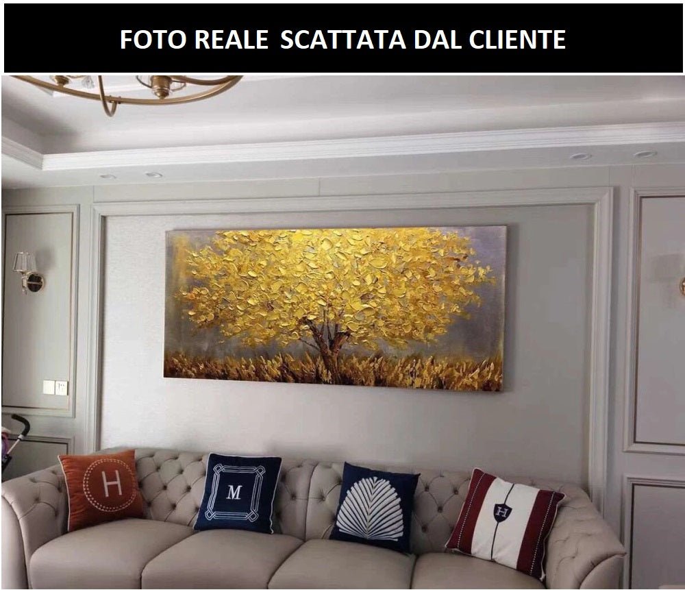 Dipinto ad olio fatto a mano Albero Astratto con foglie dorate. Dimensione 140x70cm in PRONTA CONSEGNA - Gmk Design