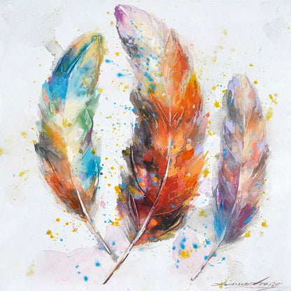 Dipinto ad olio fatto a mano arte moderna astratto piume colorate. Dimensioni 100x100cm - Gmk Design