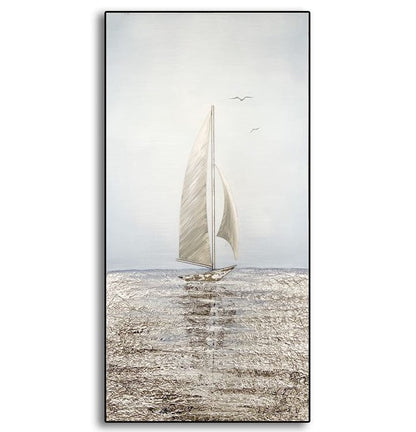 Dipinto ad olio fatto a mano, paesaggio mare barca a vela. Dimensioni 50x100cm. PRONTA CONSEGNA. - Gmk Design