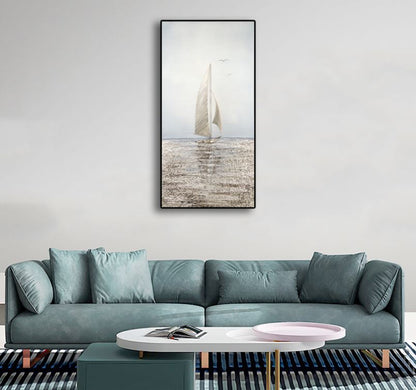 Dipinto ad olio fatto a mano, paesaggio mare barca a vela. Dimensioni 50x100cm. PRONTA CONSEGNA. - Gmk Design