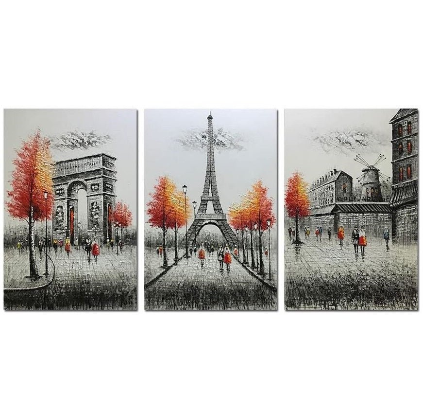 Dipinto ad olio fatto a mano Parigi, Torre Eiffel, Moulin Rouge, Arc de triomphe - Gmk Design